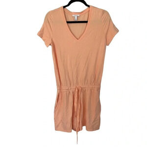 Anthropologie Daily Ritual Short Sleeve Peach Cozy Romper Shorts Size S GUC